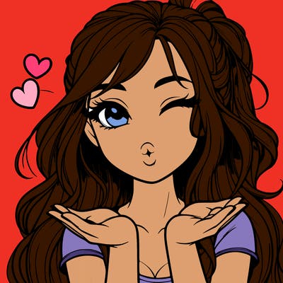 realistic girl winking and blowing a kiss while making heart hands