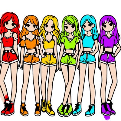a group of girls wearing crop tops and shorts
