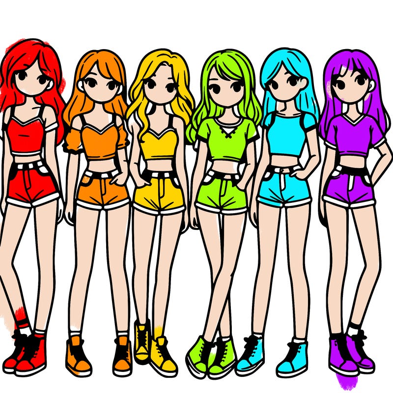 a group of girls wearing crop tops and shorts