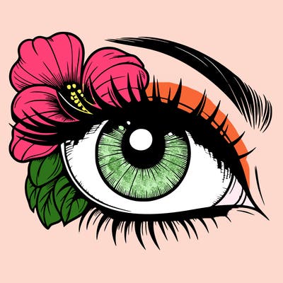 realistic eye with flower