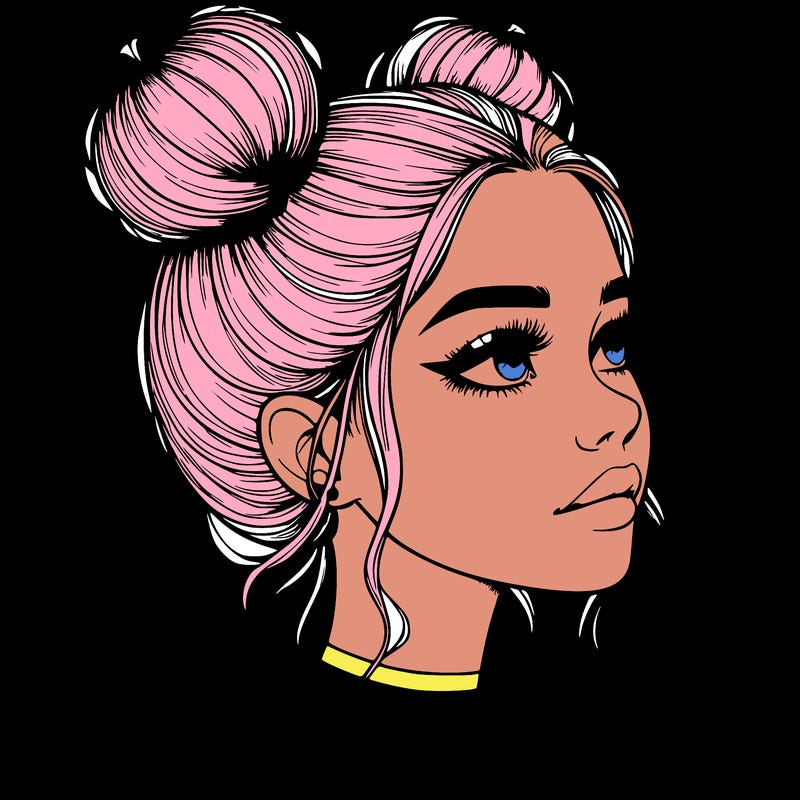 realistic girl with buns on the top of her head