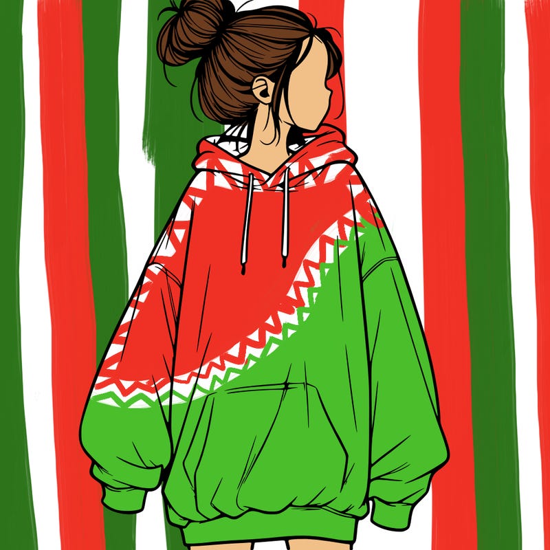 realistic girl with a oversized sweatshirt on and a bun