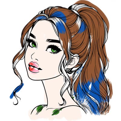 realistic girl with a ponytail on her hair and lips