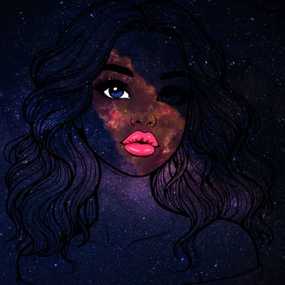 realistic girl with wavy hair and lips