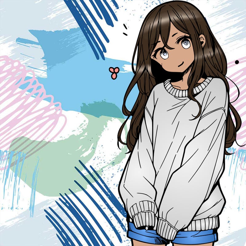 manga teen girl  in a sweater and baggy pants