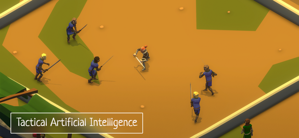 Slash of Sword - Un personaje gladiador en una arena rodeado de múltiples enemigos de IA en una escena de combate táctico