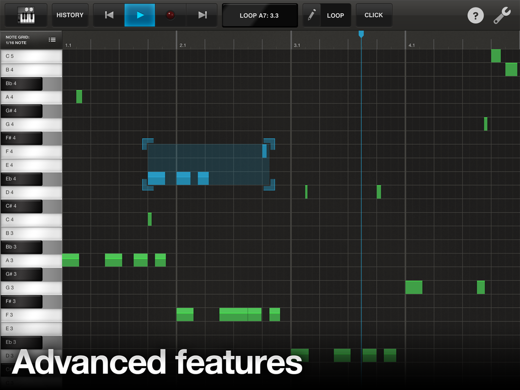 Tabletop - Piano roll timeline editor in the Tabletop app showing MIDI notes on a grid