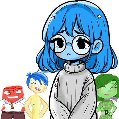 sad girl with glasses in a sweater