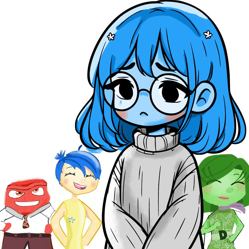 sad girl with glasses in a sweater