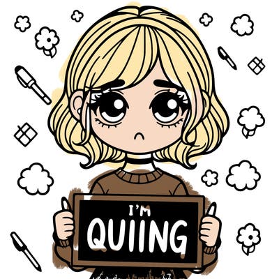 a girl holding a sign saying i'm quitting