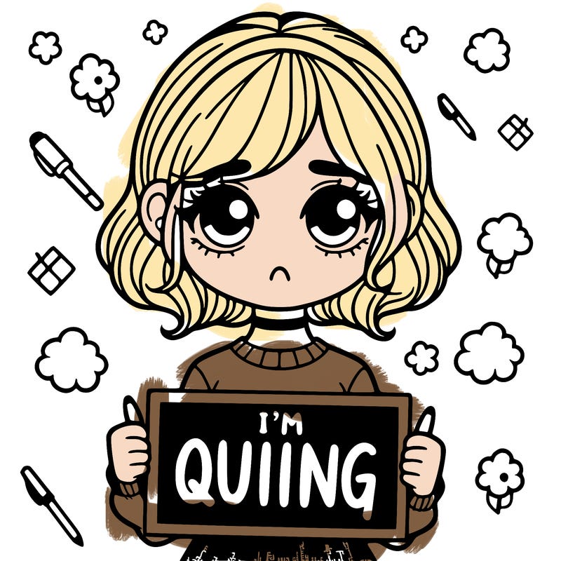 a girl holding a sign saying i'm quitting