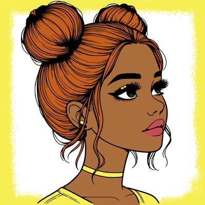 realistic girl with buns on the top of her head