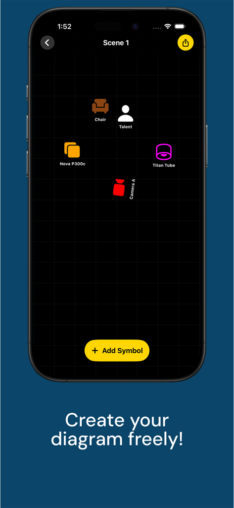 DOPro: Director’s Viewfinder - DOPro app screen for creating custom film set lighting and camera placement diagrams