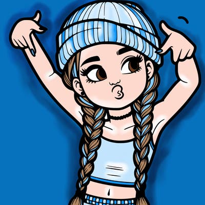 realistic teenage girl with braids and a beanie and crop top doing 🫶🏼