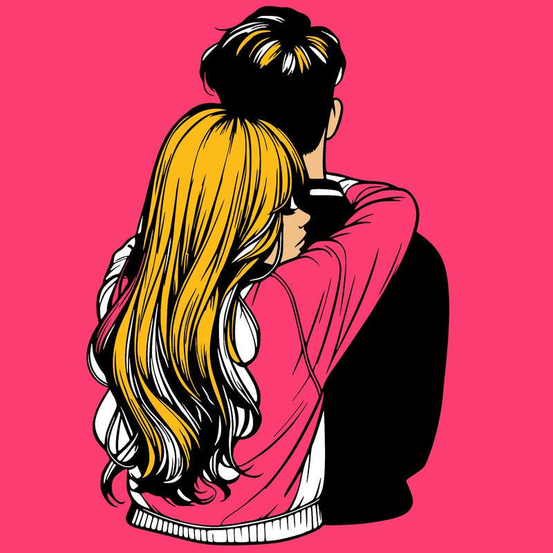 realistic girl hugging boyfriend from back