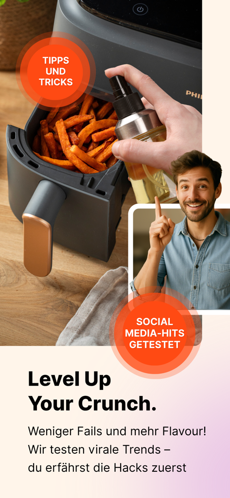 エアフライヤークラブアプリの調理のヒントとソーシャルメディアのレシピトレンド