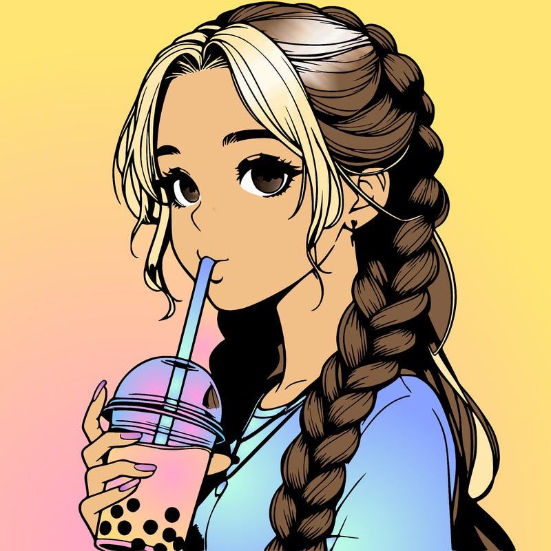 realistic girl with braided hair drinking boba