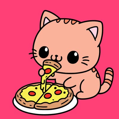 a cat eating pizza