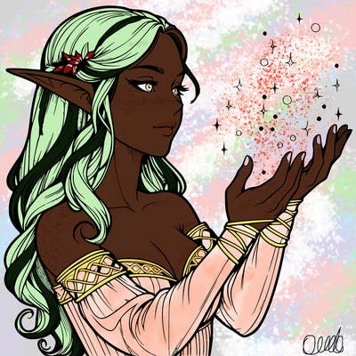 realistic elf girl doing magic