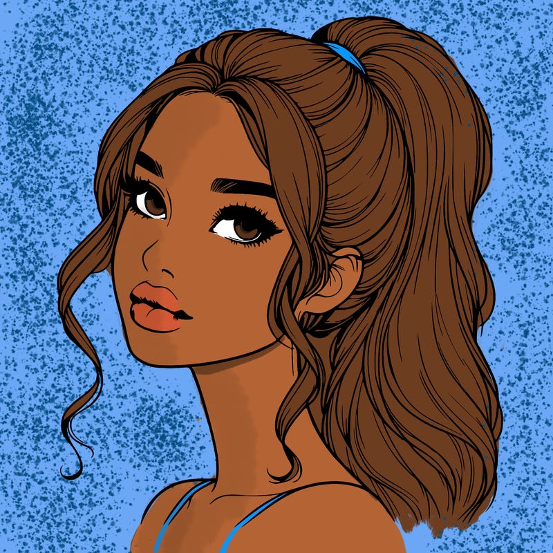 realistic girl with a ponytail on her hair and lips