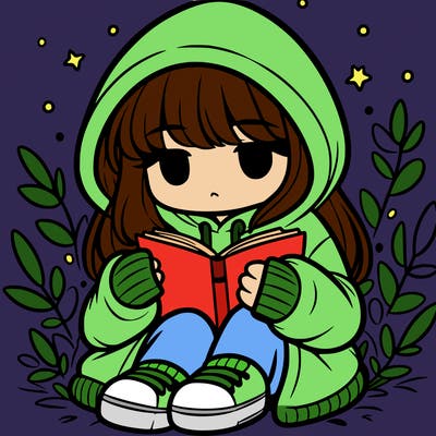 girl in oversized hoodie reading a book