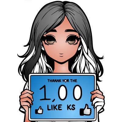 a realistic girl holding a sign thank you for the 100 likes