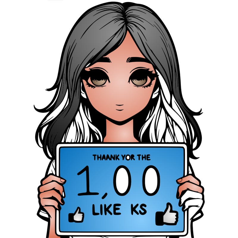 a realistic girl holding a sign thank you for the 100 likes