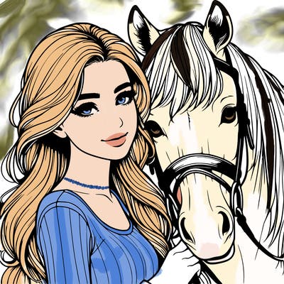realistic girl with horse