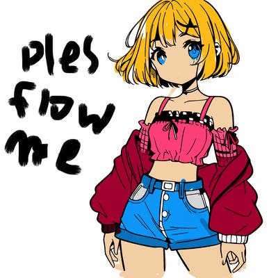 anime girl with mini shorts and a crop top and short hair