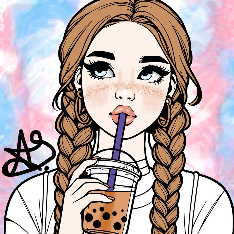 realistic girl with braided hair drinking boba