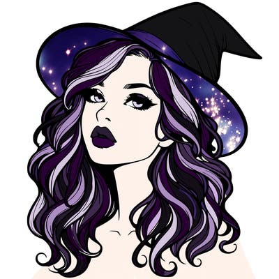 realistic witch girl with wavy hair and lips