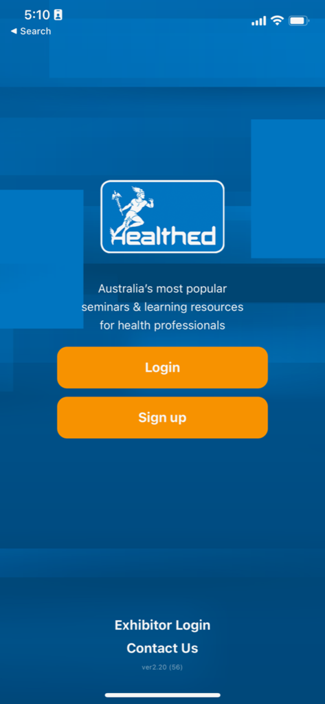 Healthed - Healthed app welcome screen with login and sign up buttons for medical professionals
