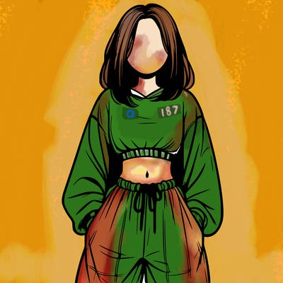 realistic girl faceless with baggy pants and a crop top