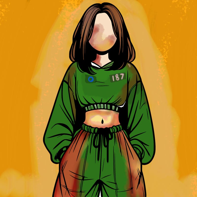 realistic girl faceless with baggy pants and a crop top