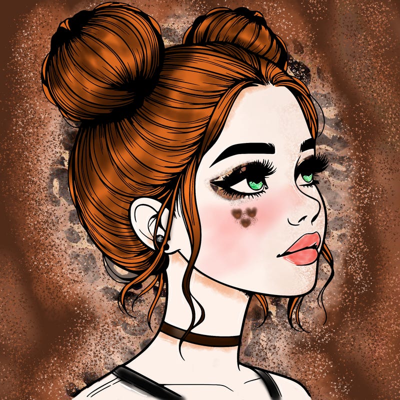 realistic girl with buns on the top of her head