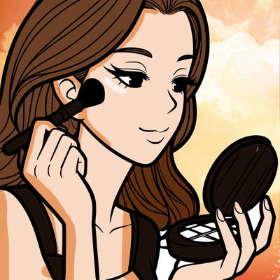 little girl putting on makeup