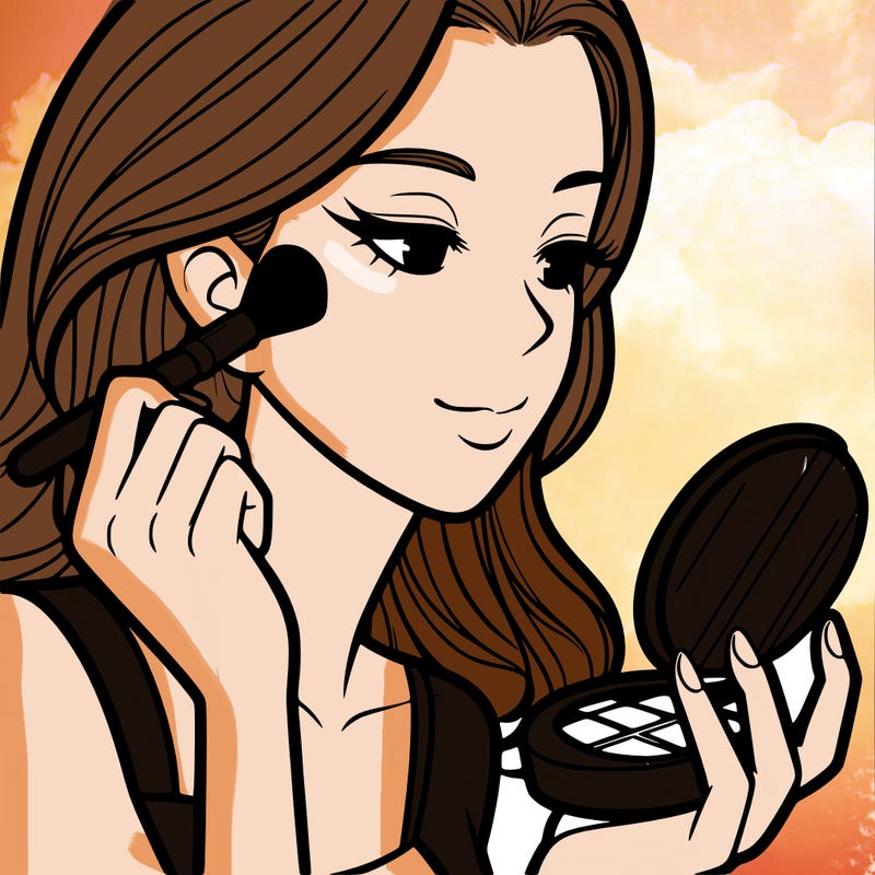 little girl putting on makeup