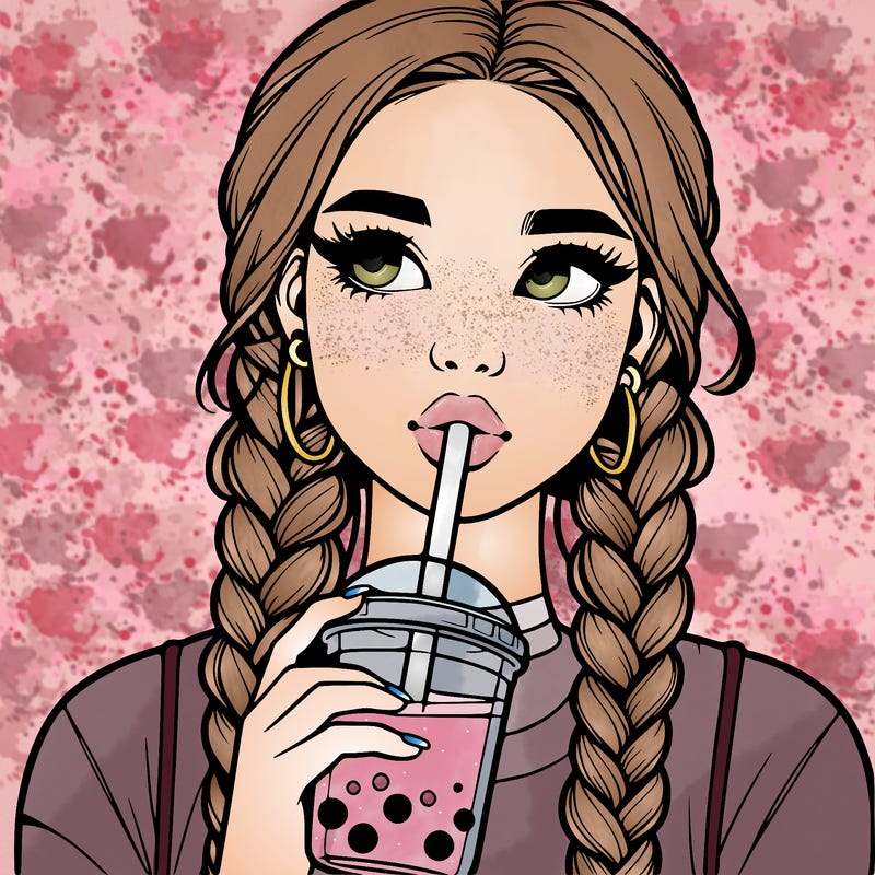 realistic girl with braided hair drinking boba