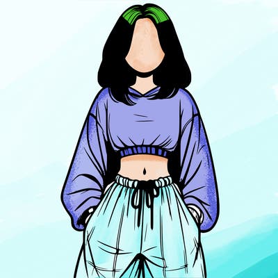 realistic girl faceless with baggy pants and a crop top
