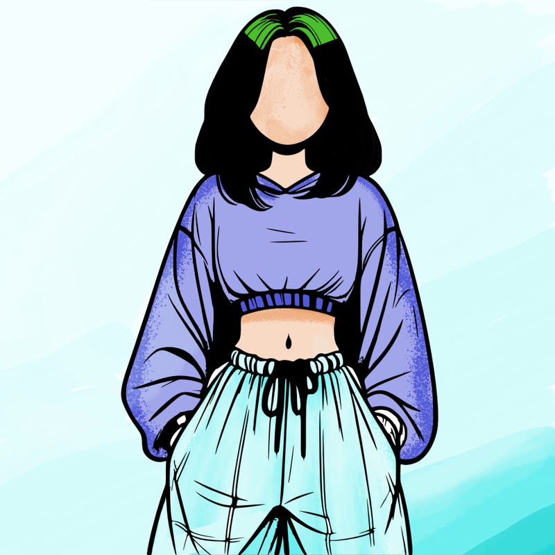 realistic girl faceless with baggy pants and a crop top