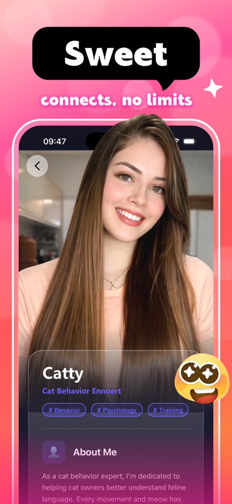Elara - Chat - Profile of an AI cat behavior expert named Catty within the Elara Chat app.