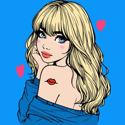 realistic girl with bangs looking over her shoulder