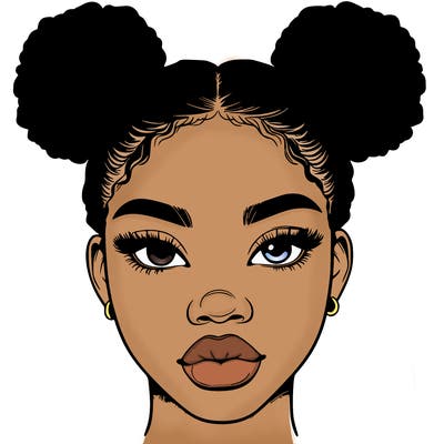 realistic black woman with two buns