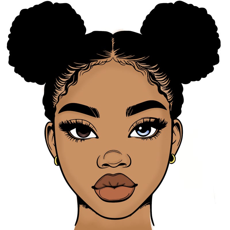 realistic black woman with two buns