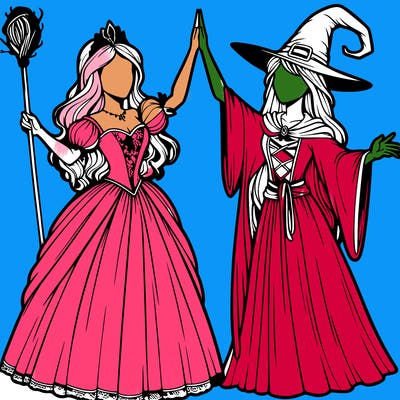 detailed realistic split of a princess and a witch