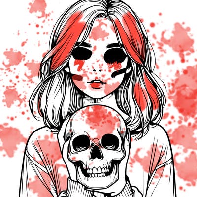 realistic girl holding a skull