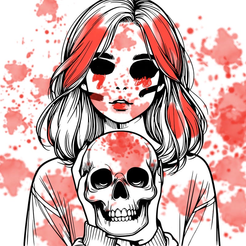 realistic girl holding a skull