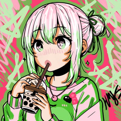 manga character drinking boba