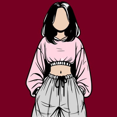 realistic girl faceless with baggy pants and a crop top