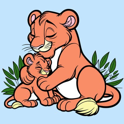 lioness cuddling her cub